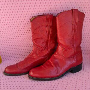 Justin Women’s Classic Roper Boots Red Kipskin Leather Size 6.5 B L3055 USA Made